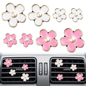 URAQT Clip d'Aération de Marguerit, 8pcs Décoration de Grille d'Aération Intérieure de Voiture, Clip de Désodorisant de Voiture,