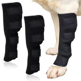 Eniyou 2 Pcs Genouillère pour Chien Attelle de Jambe de Chien,Confortable Et Ajustable,Empêche Le Léchage, Protège Les Pattes Av