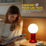 Lampe de Chevet Tactile, Lampe de Chevet Chambre, Lampe Chambre de Style Mid-Century Modern avec Globe et Base Métallique Rouge,