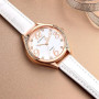 COMTEX Montre pour femme avec grand cadran blanc et strass et bracelet en cuir blanc (or rose)