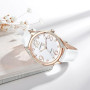 COMTEX Montre pour femme avec grand cadran blanc et strass et bracelet en cuir blanc (or rose)