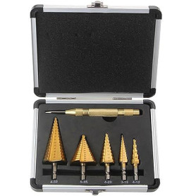 6PCS Foret Étagé Métal, Fraise Metal, 5 HSS Foret Conique + 1 Poinçon Central Automatique, pour Métal/Bois/Plastique