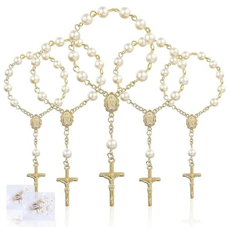 SWAWIS 30 Pièces Chapelet de Baptême Cadeau d'invité Baptême Mini Doigt Chapelets Perles Artificielles Cadeaux d'invité Baptême