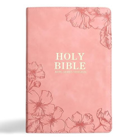 KJV Sainte Bible, impression géante avec références croisées, toucher cuir rose doux avec motif floral, index du pouce, marqueur