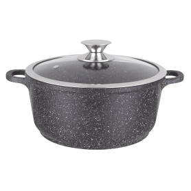 Kamberg - Marmite Faitout 28 cm - Fonte d'Aluminium - Revêtement Type Pierre - Couvercle en Verre - Tous Feux dont Induction - S