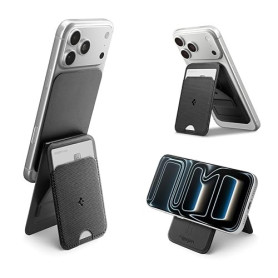 Spigen Slim Fold MagFit Porte Carte MagSafe avec Trépied, Support Réglable, Portefeuille Magnétique pour iPhone 17 17e 16 15 14