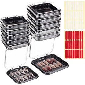 BENECREAT 20 boîte de Rangement Ongles à Pression 2 tailles Boîte D'Emballage Transparente et Noire pour Présentoir D'Ongles Art