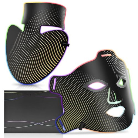 Masque de luminothérapie LED pour le visage et le cou, 4 modes, masque facial infrarouge avec thérapie à la lumière rouge, masqu