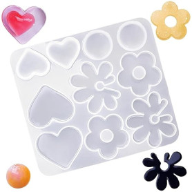 URYVAIW Moule Silicone Resine Epoxy, Boucle d'oreille Moule en Résine, Moules à Fleur Cœur et Cercle, pour Création de Bijoux, P