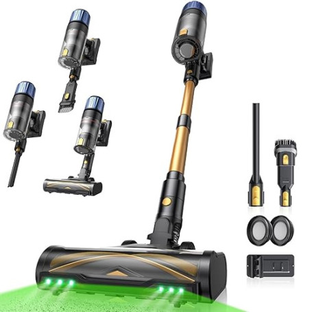 Proscenic P15 Aspirateur Balai sans Fil, 580W/55Kpa/70Min Aspirateur sans Fil Puissant,Brosse Anti-Enchevêtrement,Autoportante,T