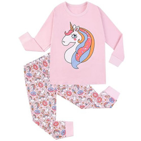 HOTUT Filles Pyjamas, Ensembles de Pyjama Enfants Manches Longues Coton vêtements de Nuit avec des Motifs Exquis pour Enfants 5-