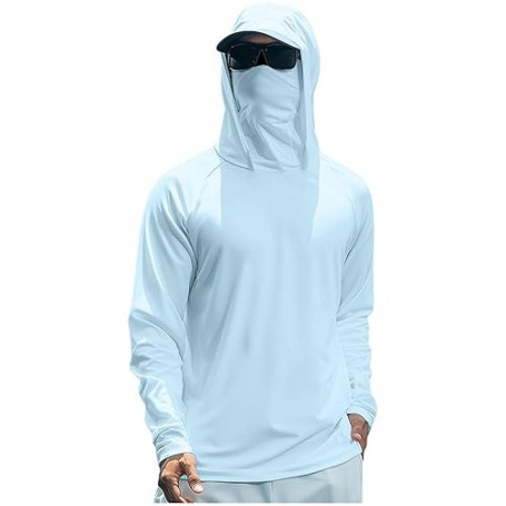 Sweats à Capuche Homme UPF 50+ Protection T-Shirt Anti UV à Manches Longues Chemise de Pêche à Séchage Rapide avec Masque Été po