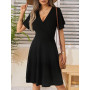 UUAISSO Robe Décontractée pour Femme col V Cache-cœur Robe Fleurie Manches Courtes Robe Midi D'été Trapèze