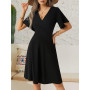 UUAISSO Robe Décontractée pour Femme col V Cache-cœur Robe Fleurie Manches Courtes Robe Midi D'été Trapèze