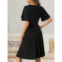 UUAISSO Robe Décontractée pour Femme col V Cache-cœur Robe Fleurie Manches Courtes Robe Midi D'été Trapèze