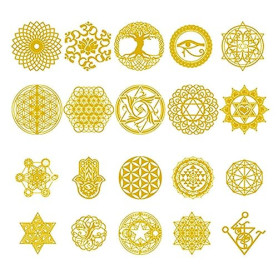 Ocobudbxw 20 pièces sacré géométrique cuivre Orgonite Autocollant Fleur Vie Arbre Bricolage énergie Tour Pyramide matériel époxy
