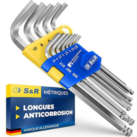 S&R Cle allen - Jeu de Clés Allen Longues Btr Six Pans mâle 13 pcs. 1,27 à 10 mm Clés Hexagonale pour Vélos Motos, Voitures, Meu