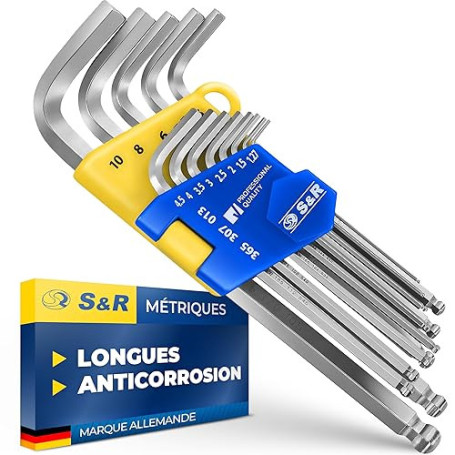 S&R Cle allen - Jeu de Clés Allen Longues Btr Six Pans mâle 13 pcs. 1,27 à 10 mm Clés Hexagonale pour Vélos Motos, Voitures, Meu