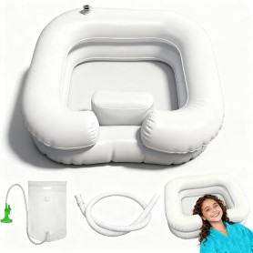 AEMCHDM Bac à shampoing gonflable domicile, bassine cheveux lit avec douchette, réservoir d’eau et vidange, lavabo coiffure port