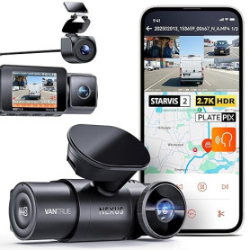 VANTRUE N4S Triple STARVIS 2 Dashcam Voiture 2.7K+2.5K+2.5K Avant et Arrière, 5GHz WiFi GPS Camera Embarquée Infrarouge, 3 Canua
