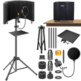 Dmsky Bouclier d'isolation de microphone avec filtre anti-pop et trépied, pliable, avec triple isolation sonore, haute densité,