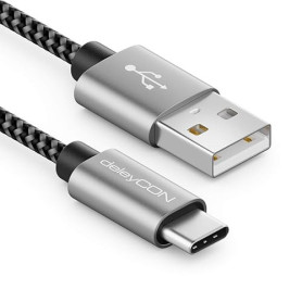 deleyCON 1,5m Nylon USB-C Câble Charge Liaison Données USB Type C Connecteur Métallique Recharge & Synchronisation Mobile & Smar