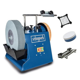 Scheppach Affûteuse à Eau TIGER2500S| Moteur à induction 200W | Meule en corindon supérieur Ø250mm | Dispositif pour outils stan