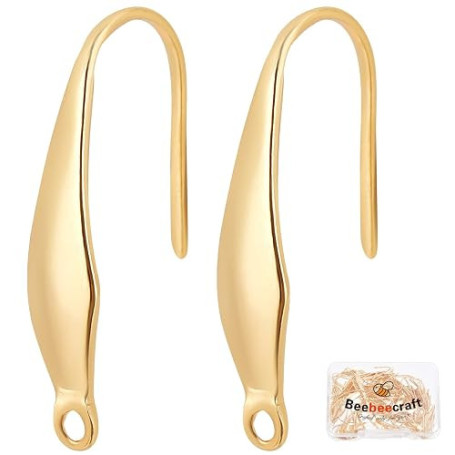 Beebeecraft 100 pièces/Boîte 18K Plaqué Or Boucle d'oreille Crochets Français Hameçons Fils d'oreille avec Trou pour Bricolage B
