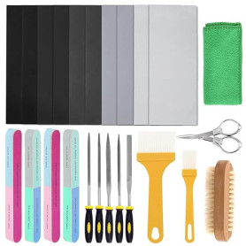 Swpeet Assortiment de 26 pièces de papier abrasif, lime en résine, blocs de polissage, ciseaux, brosse de nettoyage en bois pour