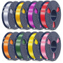 SUNLU Silk PLA Plus Lot de 8 rouleaux de filament PLA Plus pour imprimante 3D, 250 g, 1,75 mm, bobine de 250 g, or clair + argen