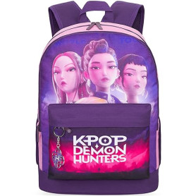 Get Trend Kpop Demon Hunters Huntrix Sac a Dos Enfant Fille, Fermeture Eclair et Rembourré Cartable Enfant avec Porte Clef, Cade