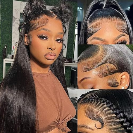 Perruque Femme Naturelle 13x6 HD Lace Front Wigs Human Hair 20 Pouces,180% Density Straight Perruque Cheveux Humain Pre Plucked