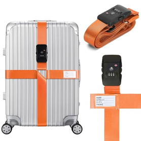 Linpr Sangles de Bagages Croisées, Sangle de Valise Élastiques Réglables, Sangles de Luggages avec Serrure TSA et Étiquette Nomi