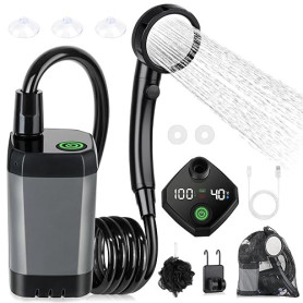 Spopal Kit Douche de Camping, Douche Portable,Pompe de Douche Électrique Rechargeable,Imperméable, avec Afficheur Intelligent et