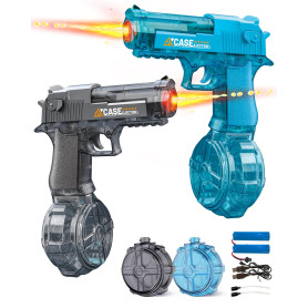Pistolet à Eau Électrique 2 Pièces, Pistolet à Eau Rechargeable avec Flamme LED Lumineuse, Portée 8 à 10 M, Jouet d'eau Extérieu