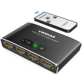 Multiprise HDMI Aluminium 3 Entrées vers 1 Sortie avec Télécommande - Splitter 4K 3D 1080P HDR Compatible PS5 PS4 Xbox Blu Ray L