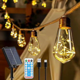 Ollny Guirlande Lumineuse Exterieure Solaire, 8m 16 S17 Ampoules, Guirlande Solaire Exterieur Guinguette avec Télécommande, 8 Mo