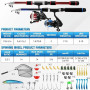 Auniq 2 pièces Ensemble Canne à pêche et Moulinet, Canne à pêche télescopique en Fibre de Carbone 1.8m avec Moulinet Rotatif/app