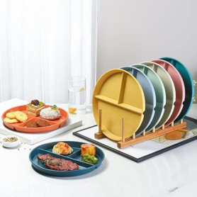 Lot de 8 assiettes divisées à 3 compartiments - Passent au micro-ondes et au lave-vaisselle - Pour pique-nique et fête - Plateau