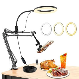 Trépied pour Téléphone Portable avec LED Ring Light (10,24"), Alimenté par USB, 3 Modes de Couleur, Ring Light éclairage Rotatif