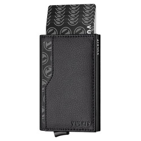 VULKIT Porte Cartes de Crédit avec Double Fenêtre d'Identification RFID Bloquant Le Portefeuille Automatique de Cartes Pop Up po