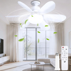 Ventilateur de plafond avec éclairage et télécommande, 3 vitesses, 50CM éclairage LED avec protection d'urgence minuterie à inte