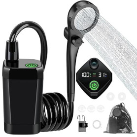 Uplayteck Douche de Camping, Kit Douche Portable 6000mAh Rechargeable avec écran LED Intelligent 3 Modes de Douche IPX7 Etanche