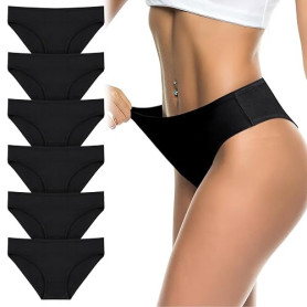 flintronic Culotte Femme Coton Doux, Elasticité Slips, Culotte Taille Basse, 6PC Culottes Femme Coton