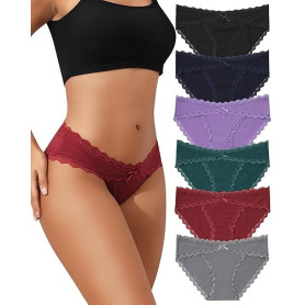 Levao Lot de 6 Culotte Femme Coton Stretch Taille Basse sous-vêtements Bikini Hipster Lingerie pour Femme Doux Slip Multipack S-