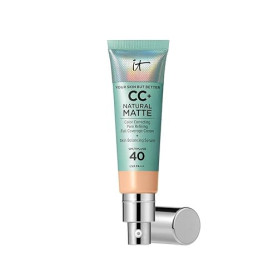 IT COSMETICS, CC+ Crème Natural Matte SPF 40, Haute Couvance et Contrôle de Brillance, Peaux Mixtes à Grasses, Avec Sérum Équili