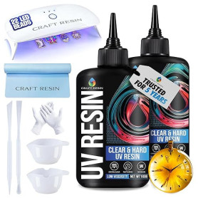CRAFT RESIN Kit de Résine UV avec Lampe – Grande Lampe 36W à 22 LED et 200g de Résine UV, Cristal Clair et Anti-Jaunissement – K