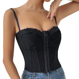 Haibang Débardeur à Bretelle Femme Corset Bra Bustier chic et elegant Sexy Crop Top sans Manches Ouvertes sur le Devant Corset B