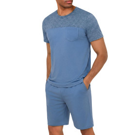 Uniexcosm Pyjama Homme Coton Manches Courtes Pyjama Homme Col V avec Boutons Pyjama D'Été Doux Ensemble De Deux Pièces pour Homm