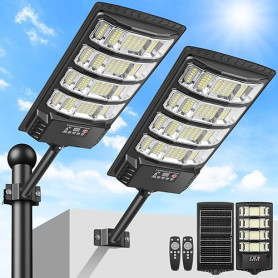 LEKIA Lampadaire Solaire Exterieur, 6500K Projecteur LED Solaire avec Détecteur de Mouvement, Télécommande, IP65 Étanche Puissan